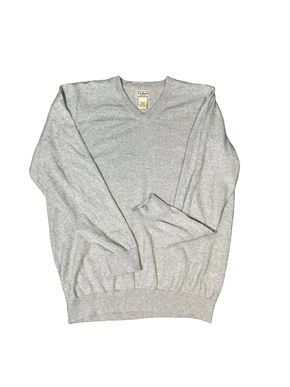 LL Bean Mens Gray Cotton Cashmere V-Neck Sweater Size Large L-Tall 275552